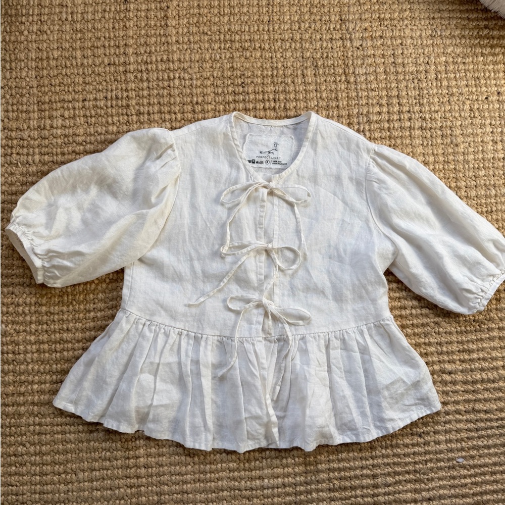 Not Perfect Linen MELINA Tie Blouse